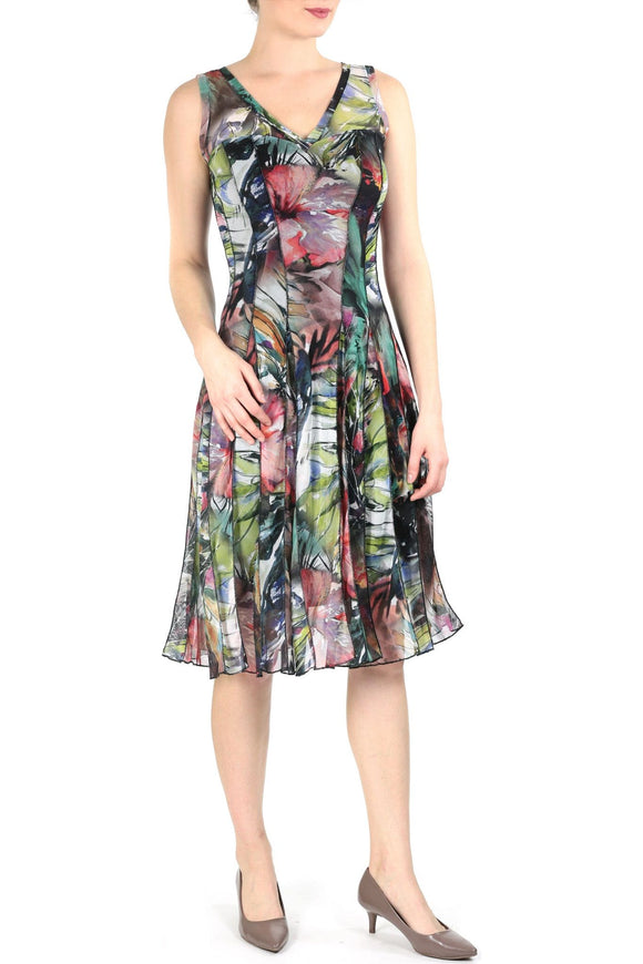 APRIL Sleeveless Paneled Floral Fit And Flare Dress