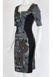 ARABESQUE Printed Jacquard Color Blocking Fitted Knee Length Dress