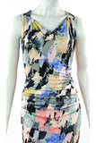 ARIELLE Cowl Neck Sleeveless Ruched Knee Length Print Dress