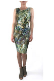 ALEXANDRA Sleeveless Cowl Neck Empire Knee Length Animal Print Dress