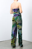 BELLA Strapless Print Jumpsuit with Ruched Bodice