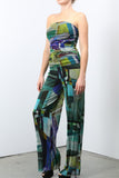 BELLA Strapless Print Jumpsuit with Ruched Bodice