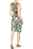 CARA Cowl Neck Sleeveless Ruched Knee Length Print Dress