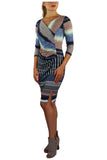 CHEYEENE Crossover Ruched 3/4 Sleeve Knee Length Dress