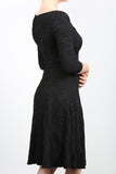 DAIN 3/4 Sleeve Scoop Neck Flared Trapeze Black Dress