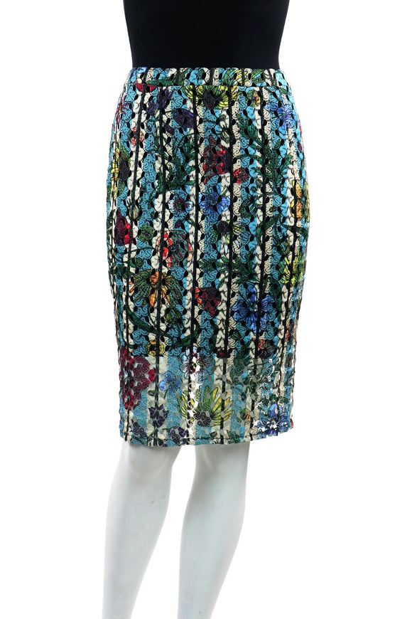 DELPHINE Printed Floral Eylet Lace Pencil Skirt
