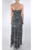 ZEBRA Maxi Strapless Ruched Bodice Empire Zebra Print Dress