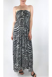 ZEBRA Maxi Strapless Ruched Bodice Empire Zebra Print Dress