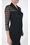 DOLCEVITA Black Window Pane Lace Flared Top With Bow Necktie.