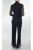 DOLCEVITA Black Window Pane Lace Flared Top With Bow Necktie.