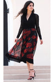 SCARLETT Long Sheer Sleeve Rose Petal Print Empire V Neck Dress