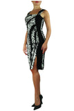EFFIE Black and White Asymmetrical Neckline Dress With Slit