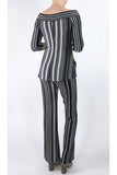 ELENORE Silky Stretchy Striped Metallic Flared Pants