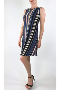ELENORE Silky Stretchy Striped Metallic Sleeveless Flared Dress