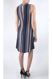 ELENORE Silky Stretchy Striped Metallic Sleeveless Flared Dress