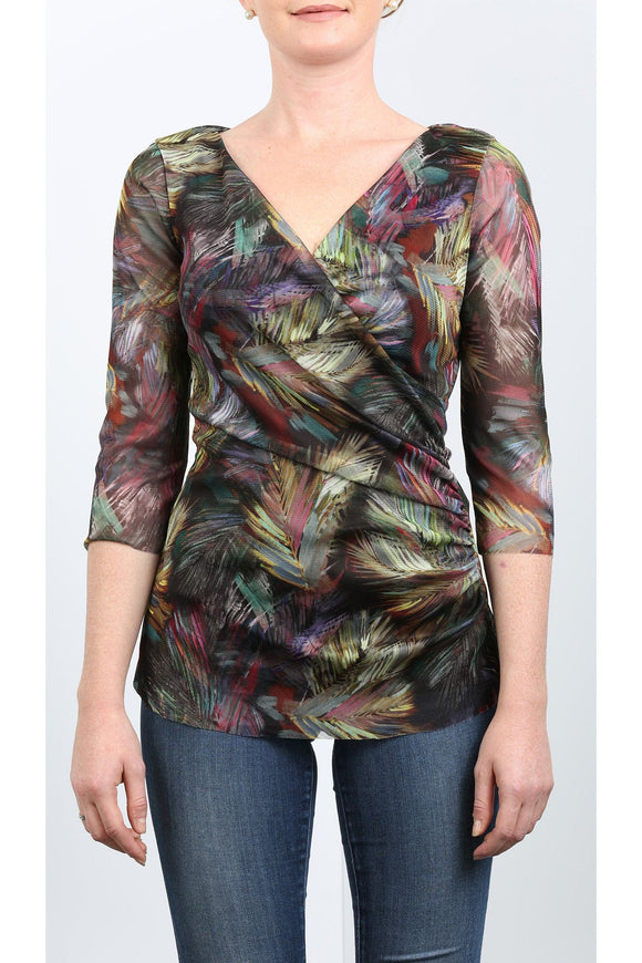 FEDORA Abstract Crossover Top with Ruched Side