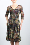 FEDORA Fit and Flare 3/4 Sleeves Paneled Print Dress