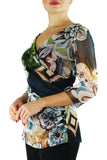 GILLY Abstract Print 3/4 Sleeves Surplice Crossover Top