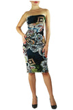 GILLY Strapless Ruched Knee Length Print Dress