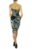 GILLY Strapless Ruched Knee Length Print Dress