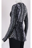 GINA Long Sleeves Cowel Neck Burnout Velvet Empire Tunic Top
