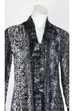 GINA Long Bell Sleeves Neckline with Tie Burnout Velvet Tunic Top