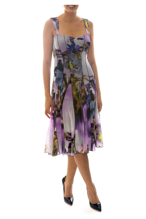 HOPE Sleveless Fit and Flare Floral Print Paneled Dress