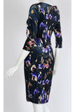 ICELYN Crossover Ruched 3/4 Sleeve Knee Length Velvet Dress