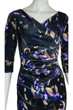 ICELYN Crossover Ruched 3/4 Sleeve Knee Length Velvet Dress