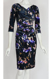 ICELYN Crossover Ruched 3/4 Sleeve Knee Length Velvet Dress