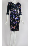 ICELYN Crossover Ruched 3/4 Sleeve Knee Length Velvet Dress