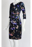 ICELYN Crossover Ruched 3/4 Sleeve Knee Length Velvet Dress