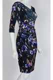 ICELYN Crossover Ruched 3/4 Sleeve Knee Length Velvet Dress