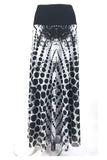 INDIRA Printed Black and White Drop Waist Maxi Skirt