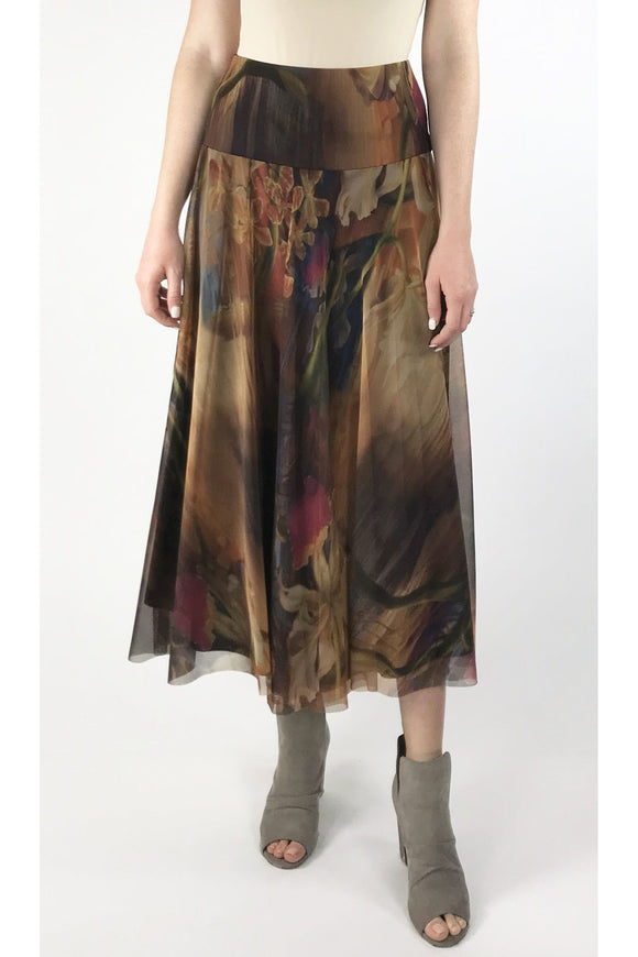 IONNA Mid Calf Flared Print Mesh Skirt