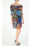 IBIZA Off Shoulder Above Knee 3/4 Sleeve Print Mesh Dress