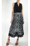 INDIRA Midi Black And White Empire Cummerbund Dress