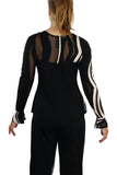 JULIET Bell Sleeves Luxurious Black and Taupe Burnout Fabric Top
