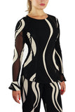 JULIET Bell Sleeves Luxurious Black and Taupe Burnout Fabric Top