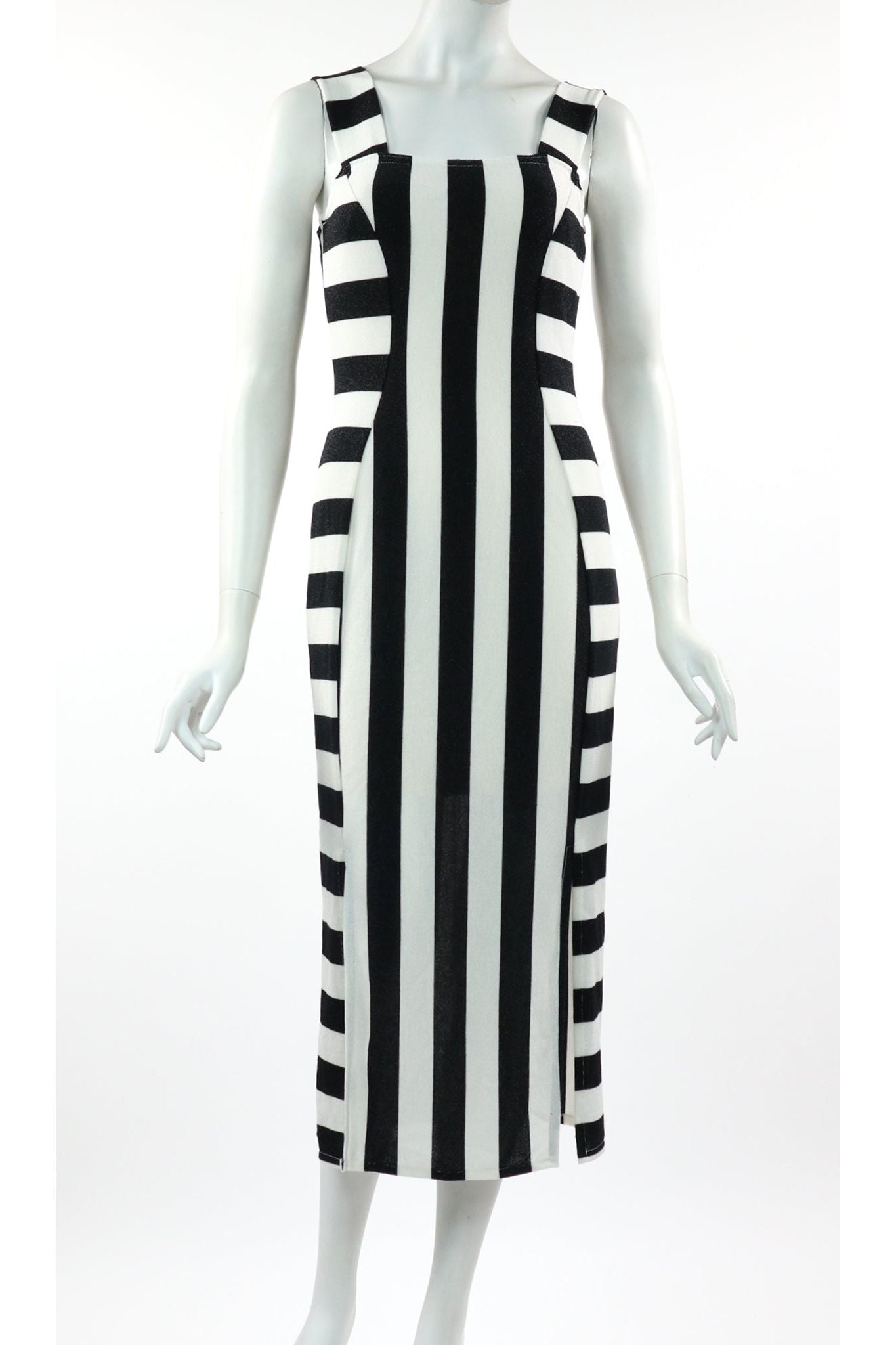 KARINA Sleeveless Princess Seam Fitted Striped Dress