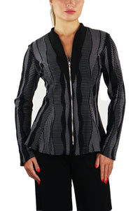 LARA Fitted Long Sleeves Zippered Stretchy Jacquard Knit Jacket