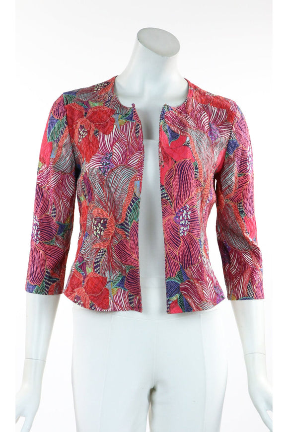 LAUREN Textured Floral 3/4 Sleeves Bolero Jacket