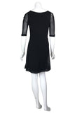 MAXIMA Grommets and Ribbon 3/4 Sleeves Black A-Line Trapeze Dress