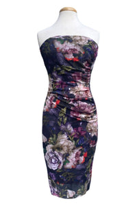 Marguerite Strapless Ruched Knee Length Floral Dress