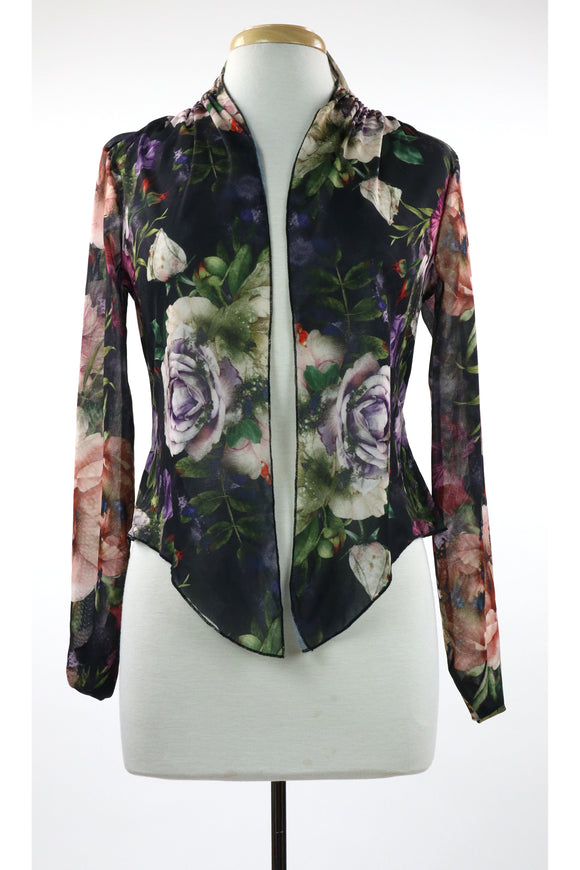 MARGUERITE Sheer Long Sleeve Floral Print Bolero Jacket