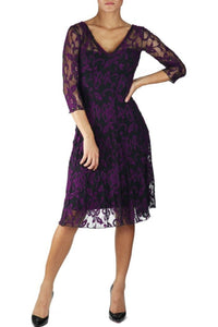 NURIELLE Fit and Flare 3/4 Sleeves Paneled Embroidered Dress Magenta