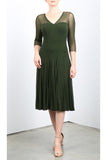 MAXIMA Fit and Flare 3/4 Sleeves Paneled Dress Olive