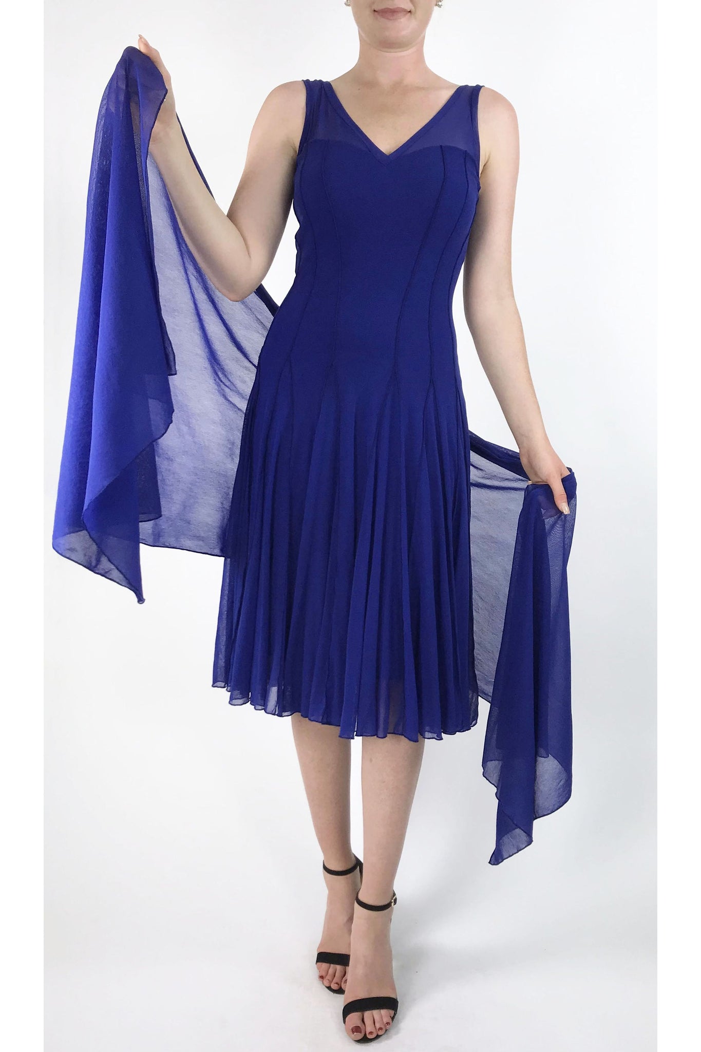 MAXIMA Sleeveless Mesh Paneled Fit and Flare Dress Royal Blue MAXIMA Sleeveless Mesh Paneled Fit and Flare Dress Royal Blue