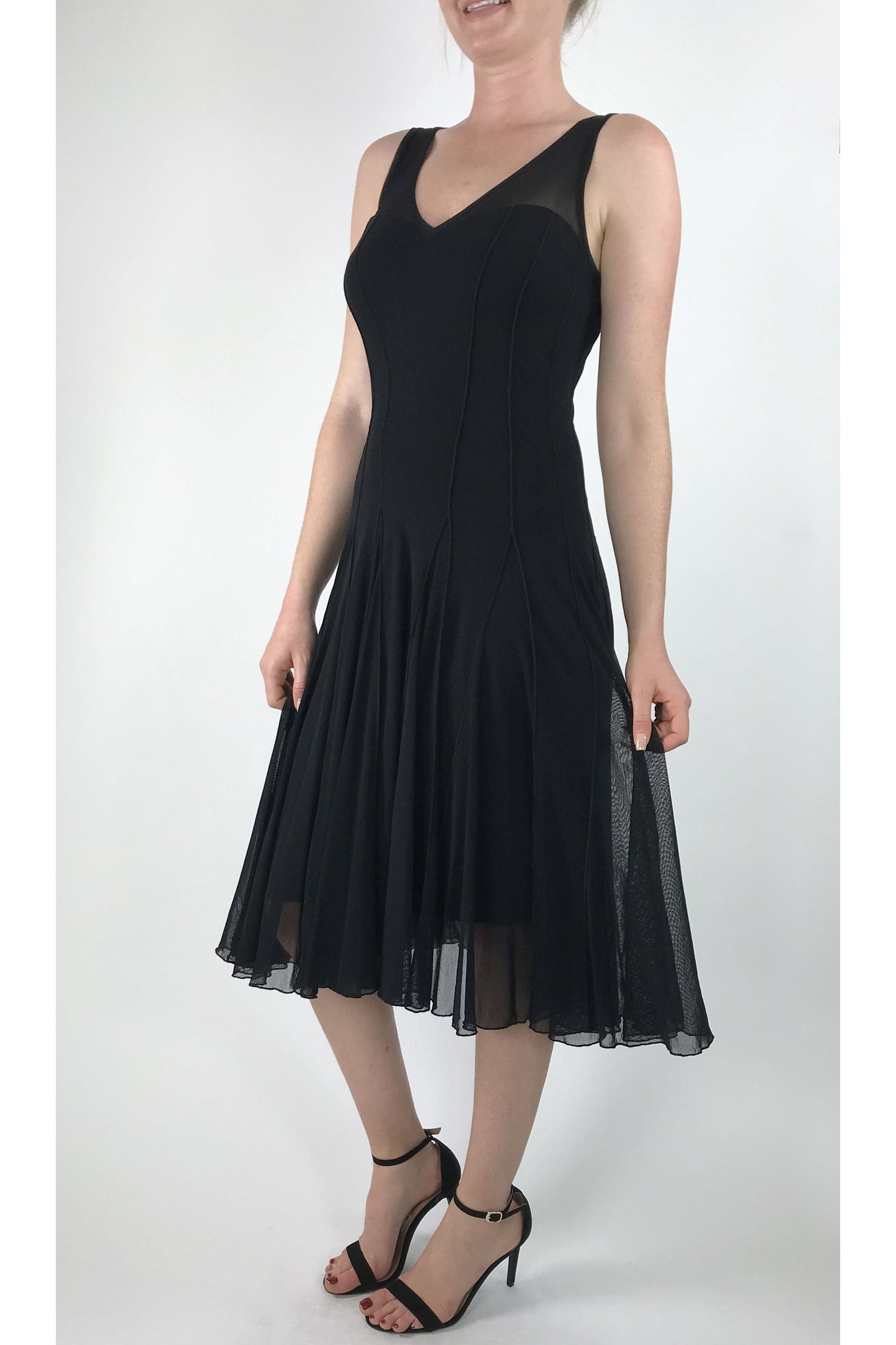 ELANA KATTAN | MAXIMA Black Mesh Sleeveless Paneled Fit N Flare Dress Elana Kattan ELANA KATTAN | MAXIMA Black Mesh Sleeveless Paneled Fit N Flare Dress Elana Kattan
