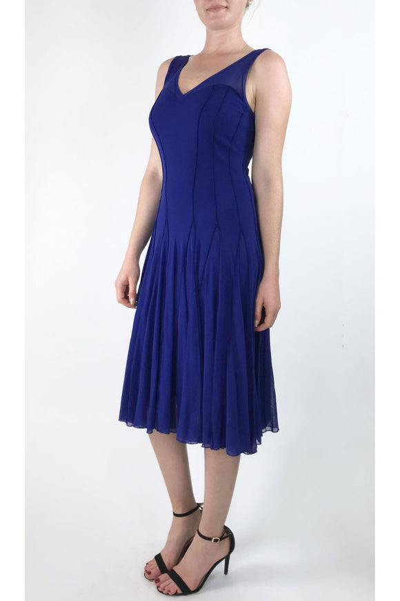 MAXIMA Sleeveless Mesh Paneled Fit and Flare Dress Royal Blue